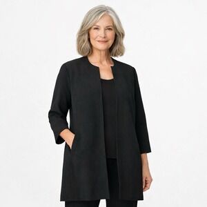 Eileen Fisher Silk Blend Crepe Textured Magnetic Jacket Women's Small Black